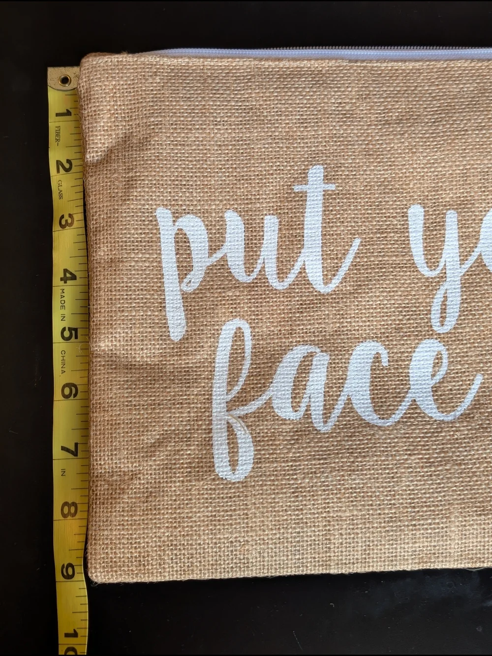 Mud Pie Natural Burlap Cosmetic Pouch with White Script